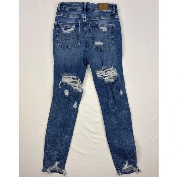 AMERICAN EAGLE Womens Mom Jean Distressed Stretch High Rise Blue Denim Size 00 - Picture 2 of 10
